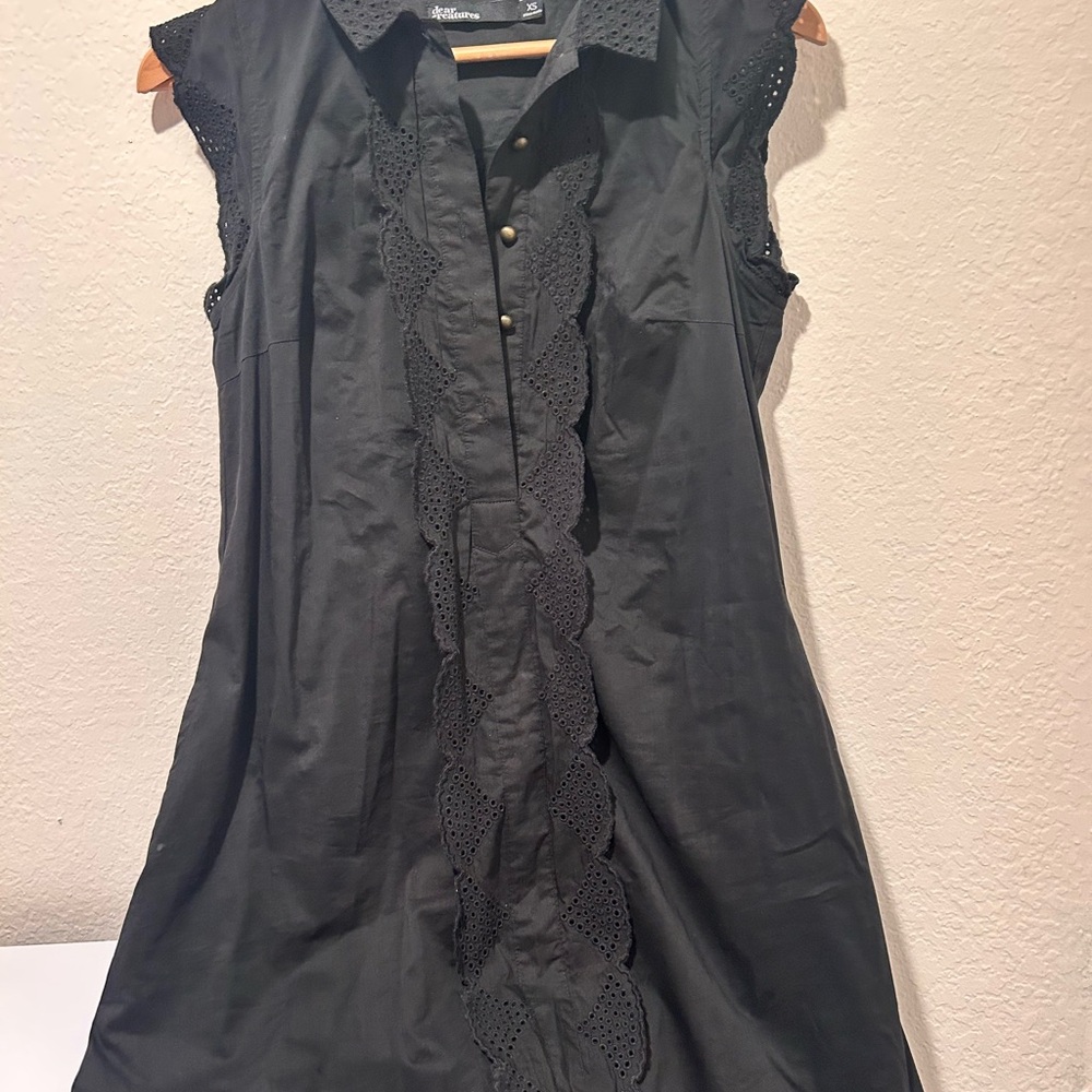 Black Sleeveless Dress with Lace Detail